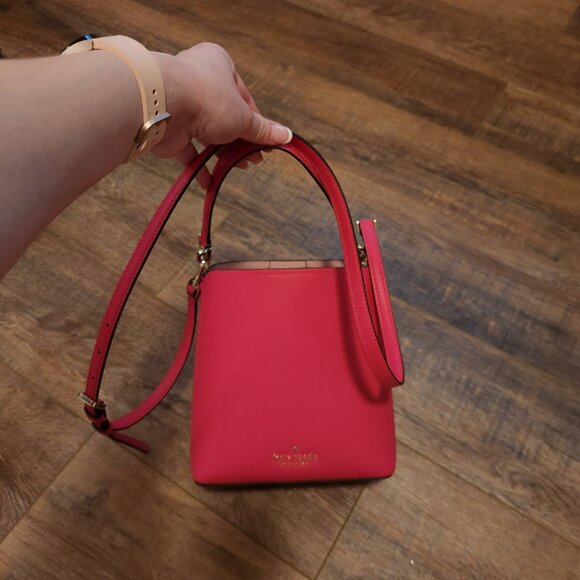 New Kate Spade Darcy Small Bucket bag Refined Grain Leather Bikini Pink - Picture 11 of 11